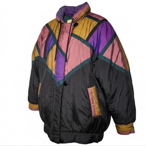 Vintage Retro 80s 90s Colorblock  Puffer Jacket Size Small - Picture 2 of 16